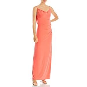 AQUA Colorful Backless Sleeveless Column Evening Gown Coral Orange Size 8 Dress